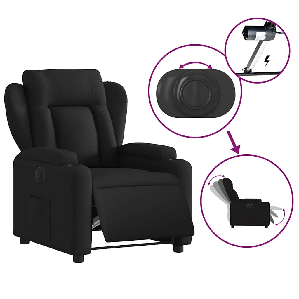 Electric Recliner Chair Black Fabric