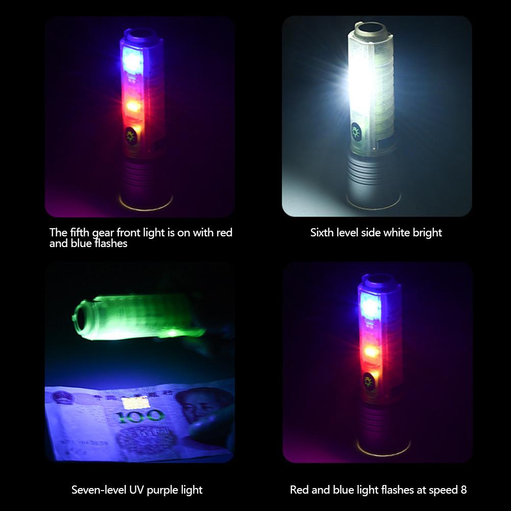 USB C Rechargeable LED Flashlight LED MINI Keychain Light with Tail Magnet Uv Light Multifunction Portable Torch Camping Lights