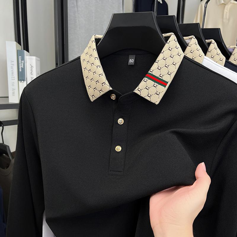 Luxury Quality Men'S Polo Shirt Exquisite Knitted Collar Letter Print Long Sleeve Autumn Lapel T-Shirt Business Trend Menswear