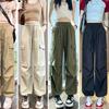 Women's Summer Lightweight High-Waisted Straight-Leg Drapey Cuffed Pants: Retro Workwear-Style Casual Loose-Fit Quick-Dry Pants
