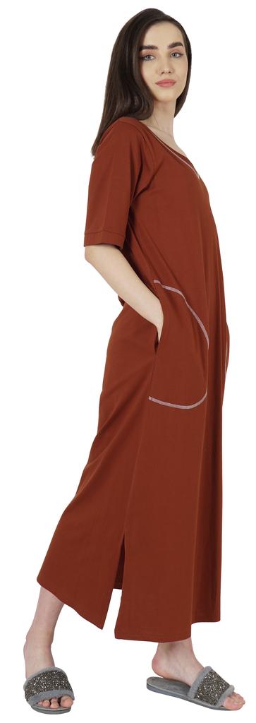 Inkmeso Solid Long Nightgown For Womens V-Neck Loungewear Casual Sleep Dress With