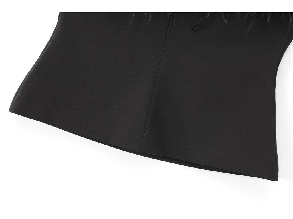 Autumn European & American Style Feather Bustier Slim One-Shoulder Camisole