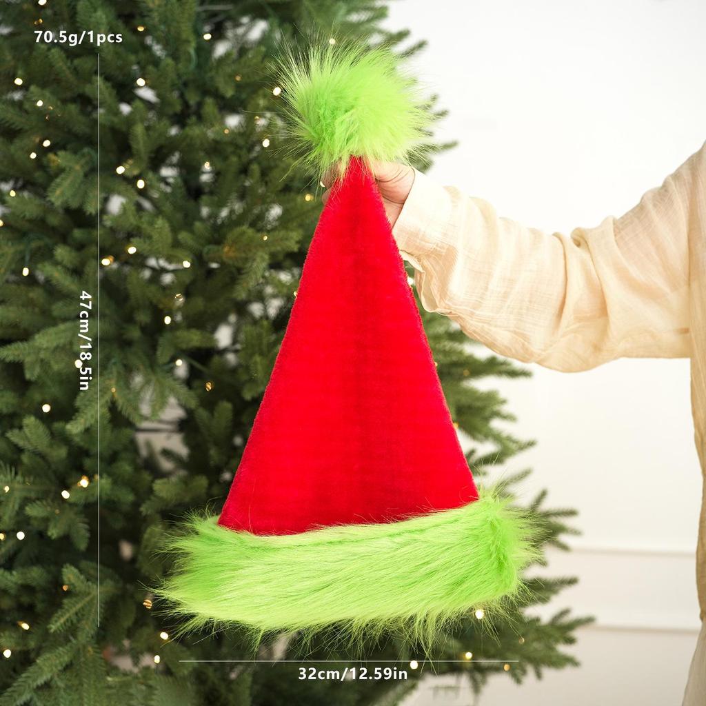 Children's and Adult Christmas Long Plush Hat - Red or Green Brim Festival Costume Accessory