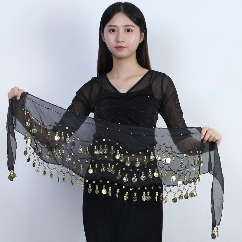 In Stock: Gold Three-Layer Belly Dance Hip Scarf with 128 Coins & Indian Dance 72 Coins Scarf