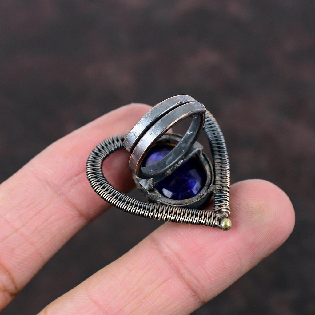 Faceted Blue Sapphire Ring Copper Wire Wrapped Ring Adjustable Ring Copper Jewelry Gemstone Ring Handmade Ring Designer Jewelry Gift For Him