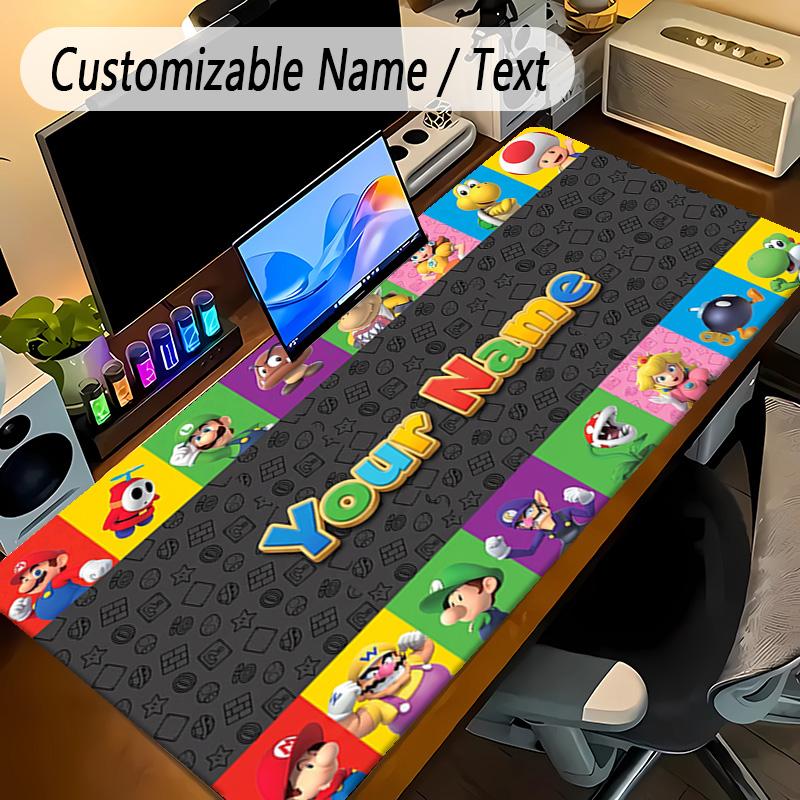 Large Mouse PadSuper Mario Custom Name Text Personalized Desk Mat Non Slip Gaming Pad