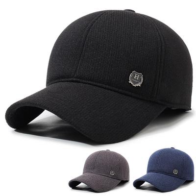 Men's Baseball Cap Autumn Winter Middle-Aged and Elderly Thick Ear Protection Warm Cap Outdoor Wool Cold-Proof Dad Cotton Cap