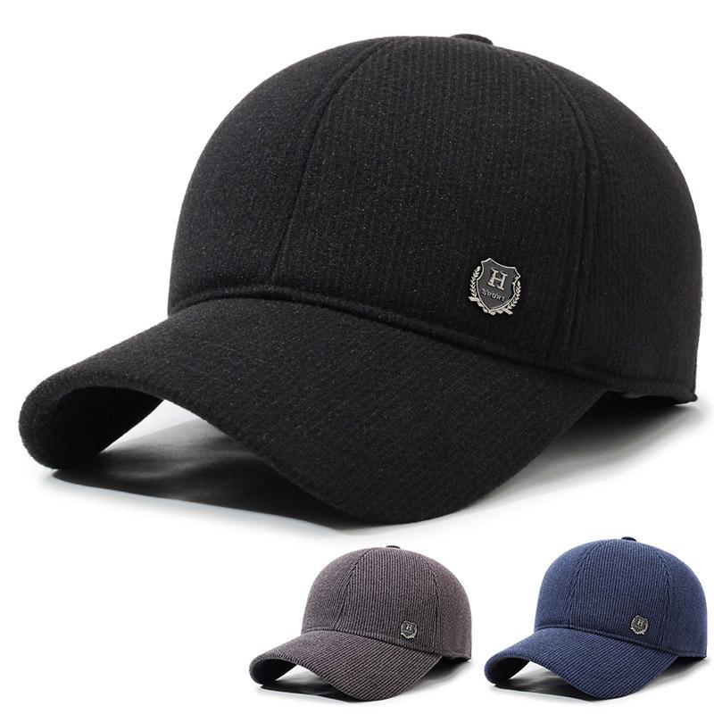 Men's Baseball Cap Autumn Winter Middle-Aged and Elderly Thick Ear Protection Warm Cap Outdoor Wool Cold-Proof Dad Cotton Cap