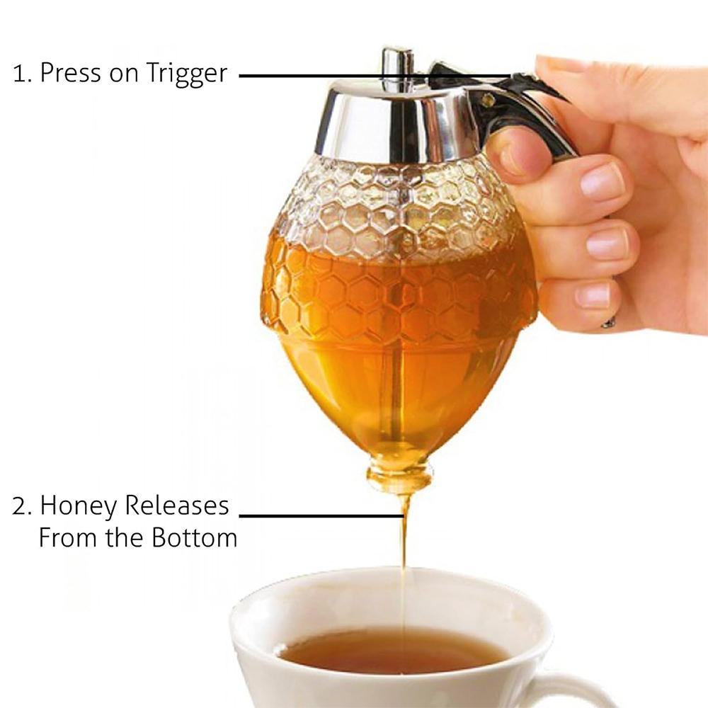1 Set Honey Dispenser Clear Honey Container Pot and Bottom Stand