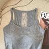 Damski szary koronkowy patchworkowy top cami bez pleców z wkładkami na biust