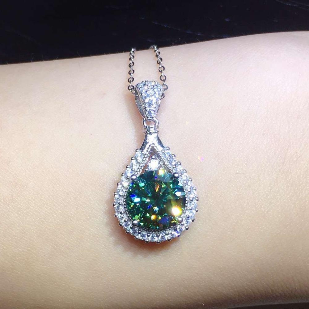 Maldives Blue Green Moissanite Necklace High Carbon Diamond Pendant Elegant Jewelry for Women