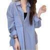 2025 New Women's Blue Striped Long Sleeve Shirt Jacket - Korean Lazy Style Loose Summer Top
