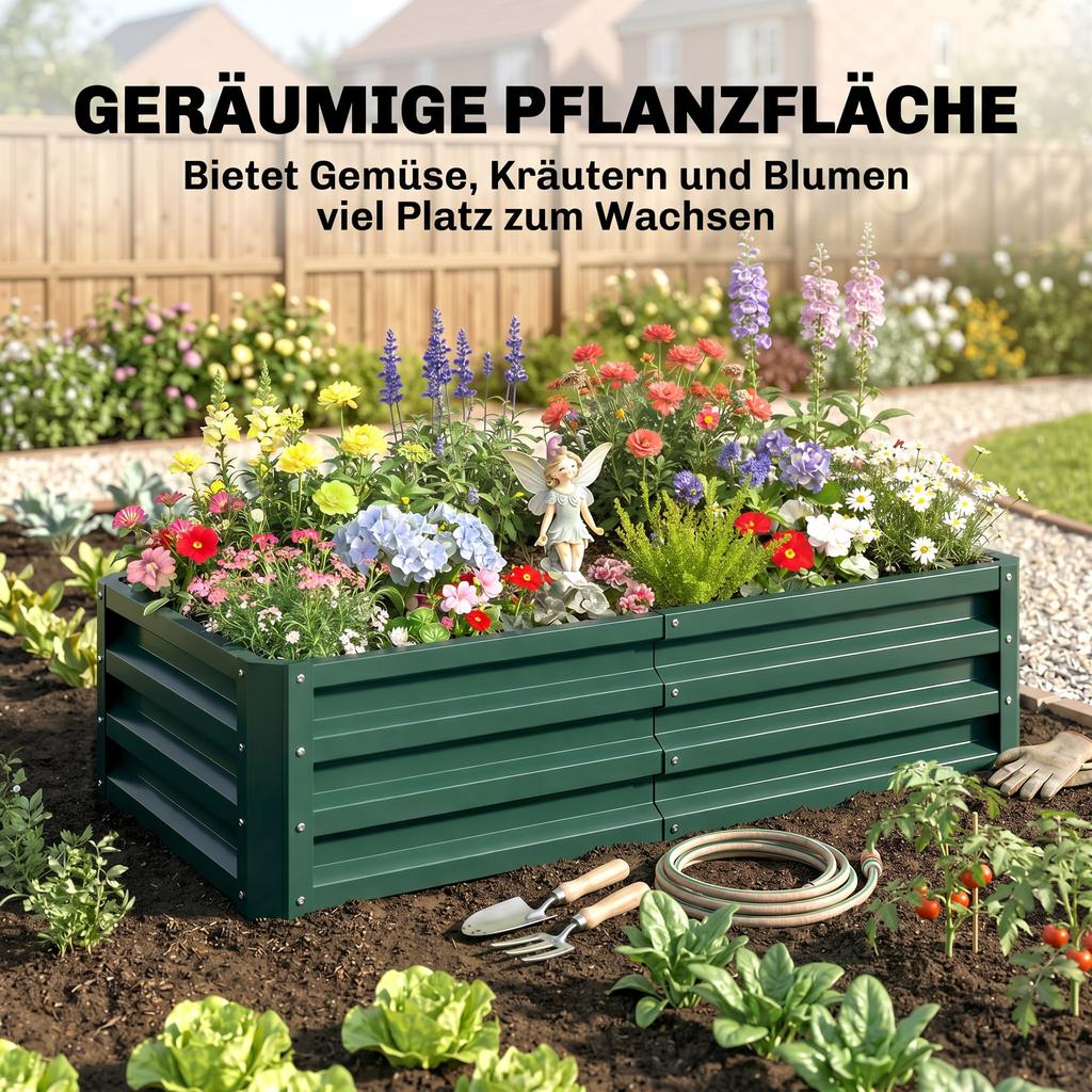 Raised Beds for Garden, Galvanized Outdoor Planters, for Herbs and Vegetables, Use for Patio, Backyard, Balcony, Green