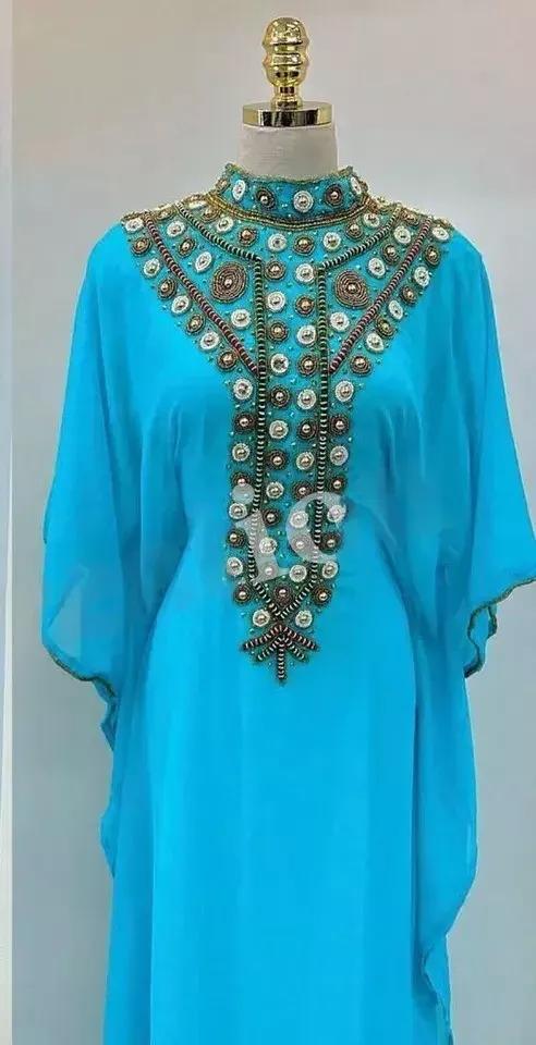 

Длинный марокканский кафтан Ferozi Dubai, стильная Абая Фараша, платье ручной работы, платье M синий