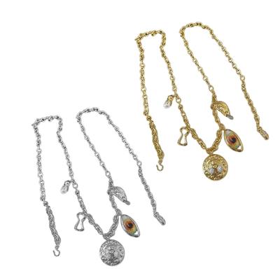 Elegant Waist Jewelry Decors With Devil Eye Charm Pendant Adjustable Metal Body Chain Hip Belt For Evening Party Outfit