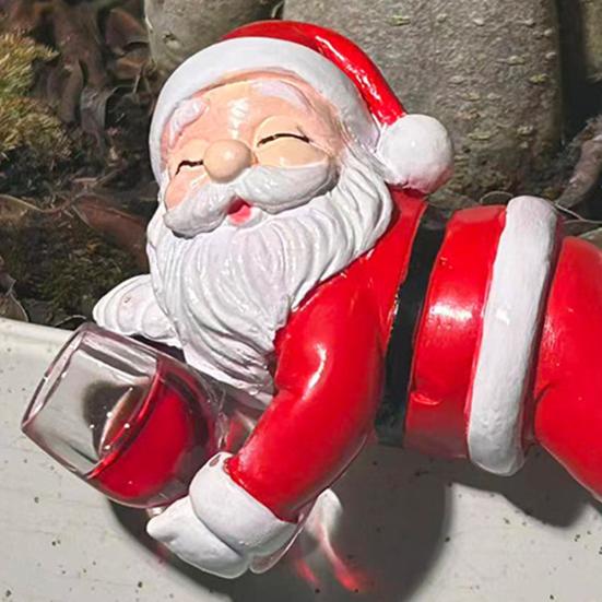 Mini Santa Christmas Statue Miniature Santa Claus Holding Red Wine/Drinks Flower Pot Decoration Cute Resin Plant Pot Hugger Figurine