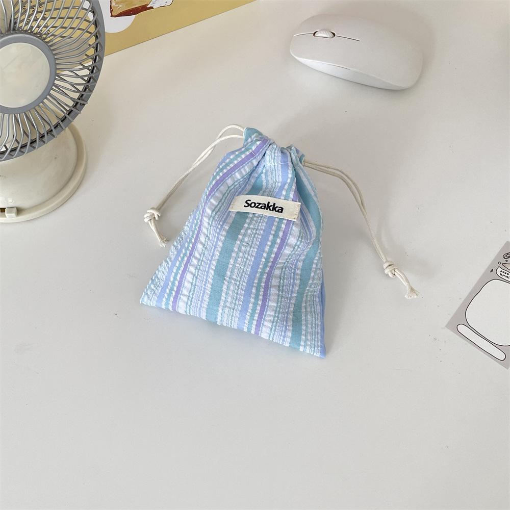 Cute Striped Polyester Drawstring Pouch Travel Makeup Organizer Bag for Cosmetic Lipstick Key Credit Card Holder Case Coin Purse
