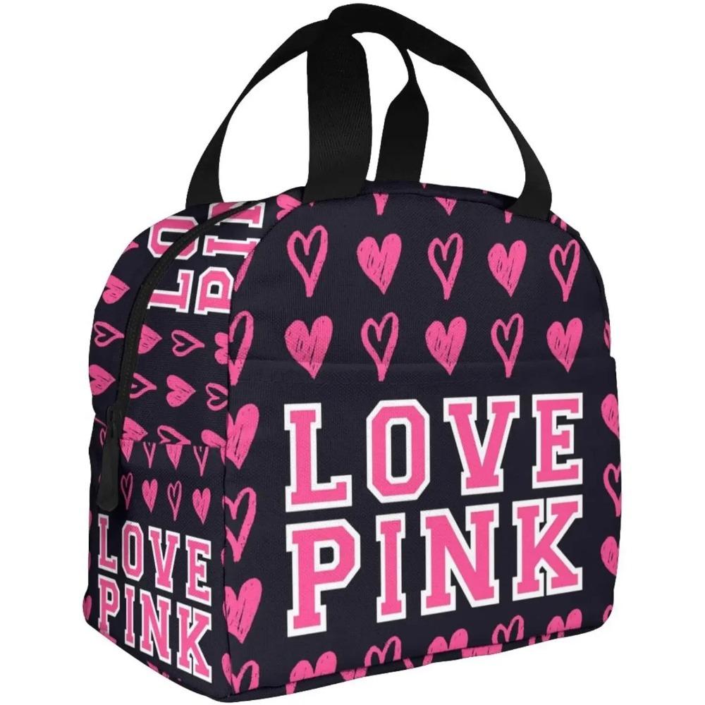 Love Pink Damska Izolowana Torba na Lunch Mleko Truskawkowe Wielokrotnego Użytku Chłodząca Torba Termiczna na Lunch Pojemnik, Chłopcy Dziewczynki Słodki Pojemnik Lunch Przenośna Torba