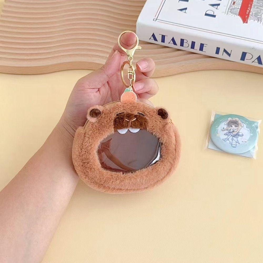 PP Cotton Capybara Zero Wallet Creative Transparent Badge Bag Gift Plush Doll Pendant  Kids