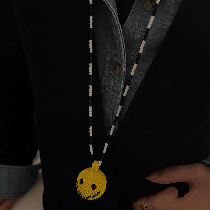 Handwoven yellow smiley face wooden bead necklace niche simple fashion collarbone chain temperament versatile personality jewelry women