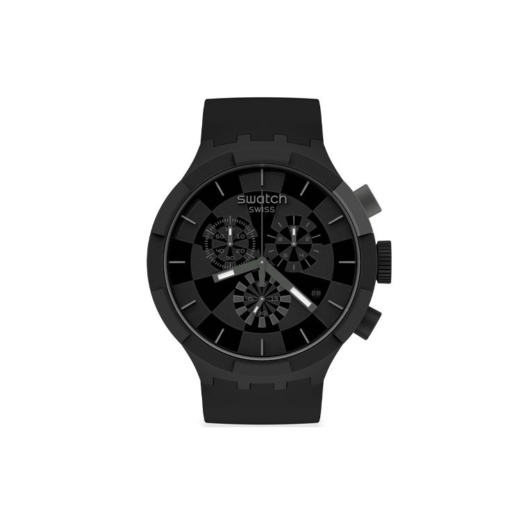 Swatch Big Bold Series Quartz Movement Waterproof Day Display Watch 47Mm Black Dial Plastic Case Silicone Strap Unisex watches SB02B400 Black Dial