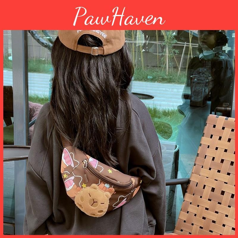 Capybara Plush Printed Crossbody Chest Bag Children Cartoon Leisure Pack Waist