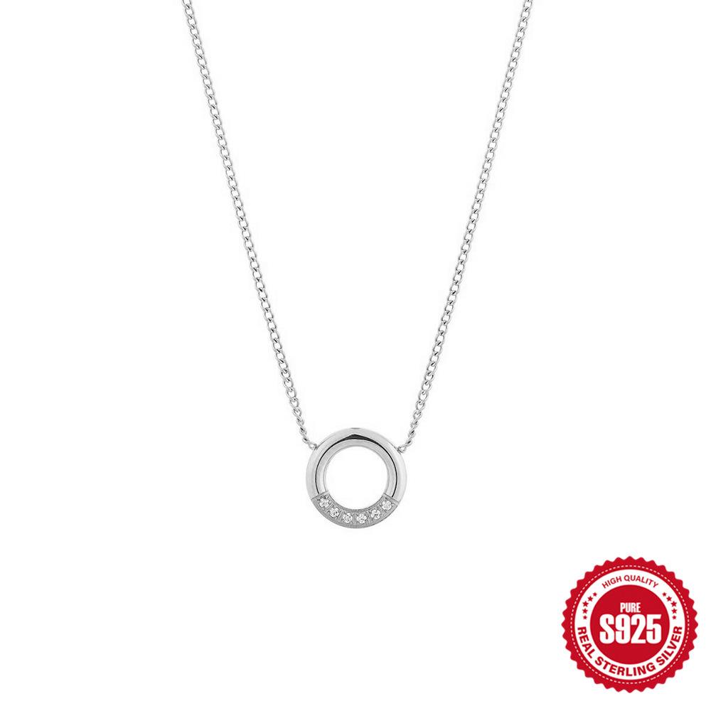

S925 Простое ожерелье в виде круга, модное женское ожерелье, платиновый кулон, популярная цепочка на ключицу 925 Silver белого золота