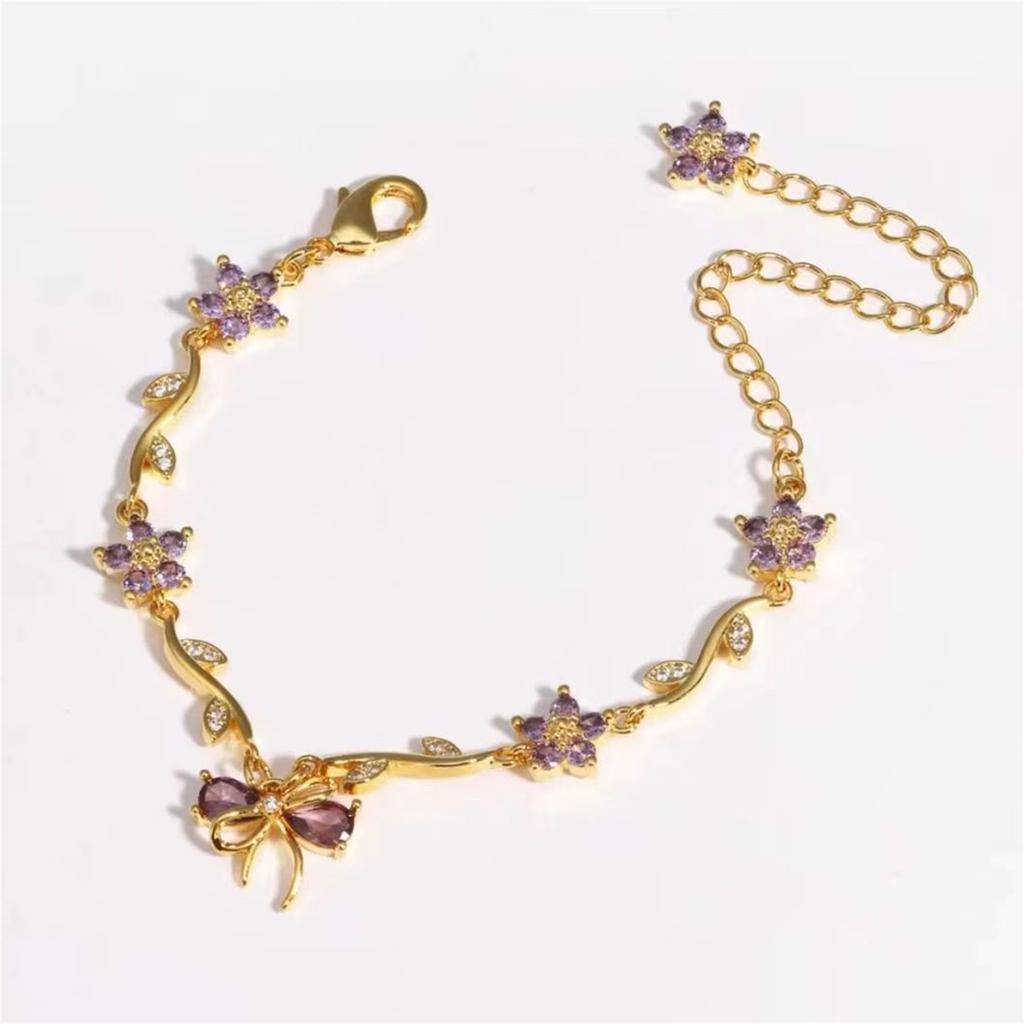 Cute And Flower Butterfly Zircon Copper Bracelet Valentine's Day Gift