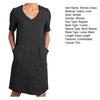 Women's Cotton Linen Shirt Dress Summer Short Sleeve V Neck Midi Dress Casual Shift Dress with Pockets