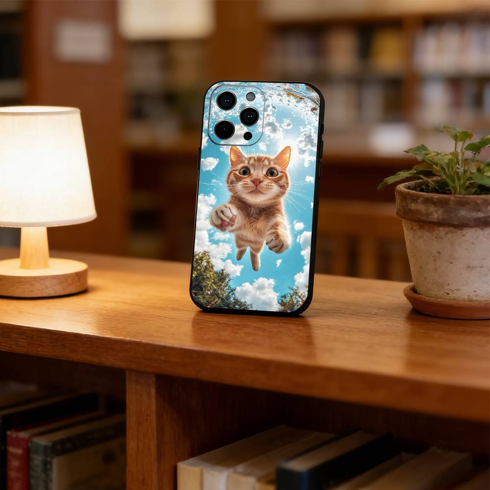 Чехол для телефона с кошкой для iPhone 17, 16, 15, 14, 13, 12, 11 Plus, Pro Max, Другие Мягкий Черный Чехол iPhone16e