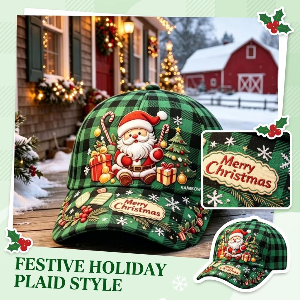 Christmas Green Digital Print Curved Baseball for Holiday Festive Wear
