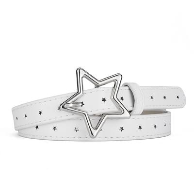Slim Women PU Leather Belt with Star Shaped Buckle Adjustable Waist Strap for Casual and Formal Outfits Lightweight Durable Design