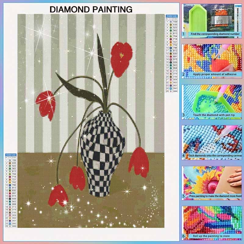 Diamond Painting Kit Red Tulips Vase 5D Full Drill Rhinestones Embroidery 30x40cm Living Room Bedroom Wall Decor Gifts for Her