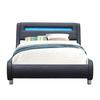 Gina Bed for 90x200 Mattress - Curved Headboard Base BLACK Color 5 Cm Feet - 13 Slats - PVC Covering