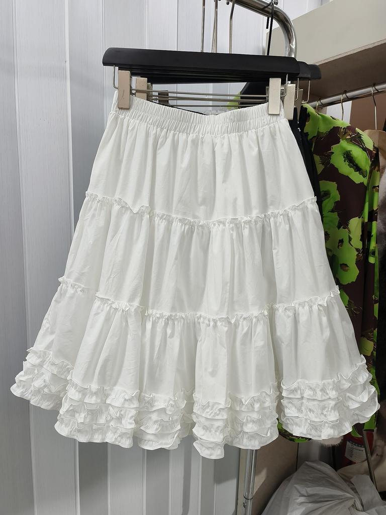 Spring/Summer 2026 High-Waisted Korean Style Ruffled Lace Cake Skirt