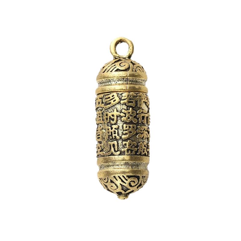 Antique Brass Heart Sutra Buddha Pendant Keychain Amulet