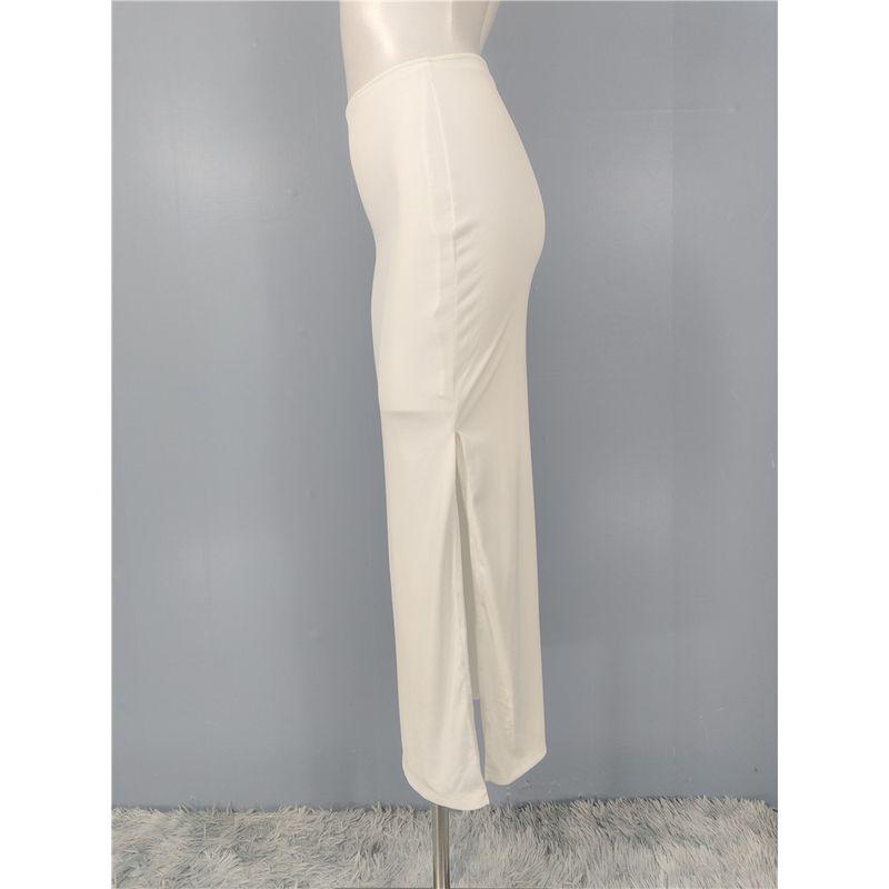 Export Single 2025 New Arrival Stretch Skinny Sheath Fold Split Gas Field Full Open High Waist Skirt Mid-Length Skirt