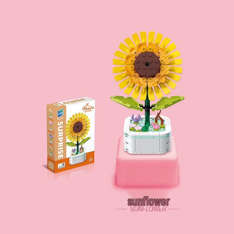 Kids' Educational Interlocking Building Blocks - Flower Potted Plant (Rose & Epiphyllum) Compatible with Top Building Block Models