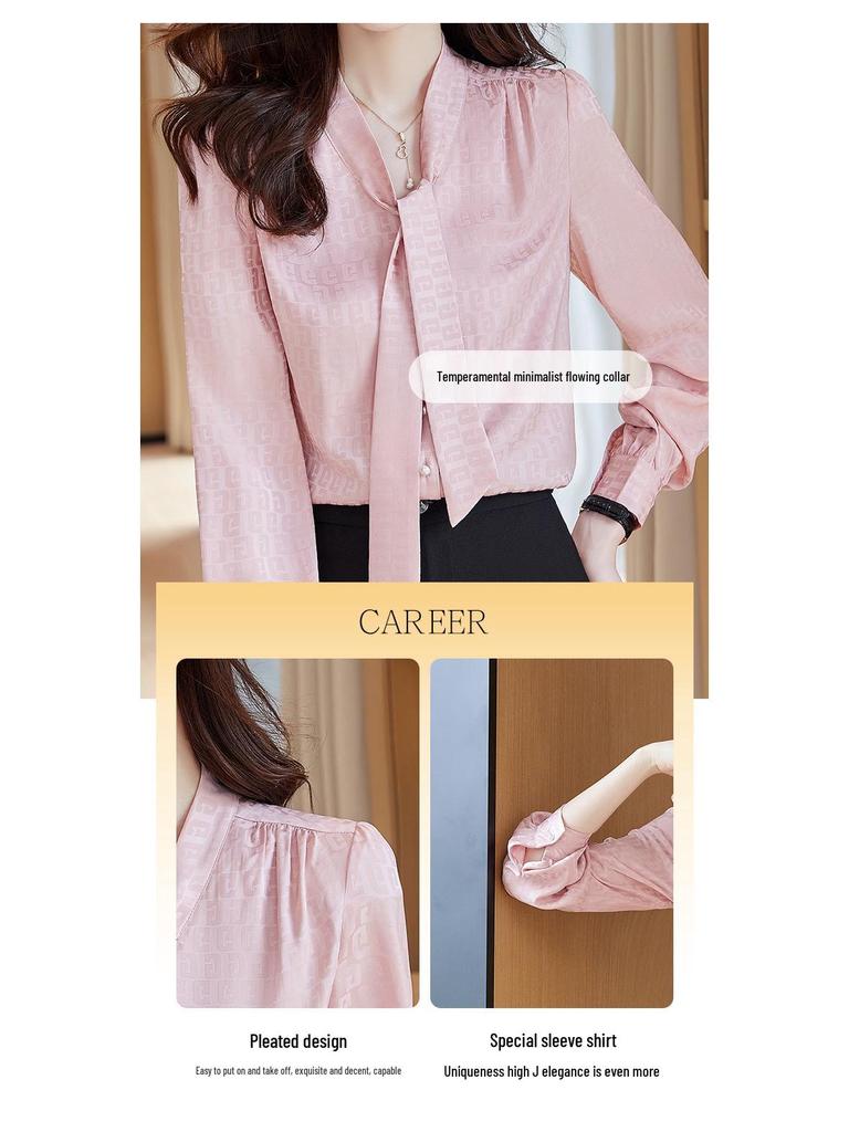 2023 Autumn Women's Bow Tie Shirt: Elegant French Professional Style for a Sophisticated Commute