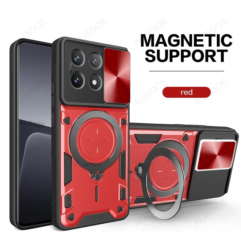 Rüstung Magnetischer Ringständer Funda für POCO X7 Pro / X6 Pro 5G Hülle Schiebe-Kamera-Schutzabdeckung für Xiaomi POCO X6 5G Capa