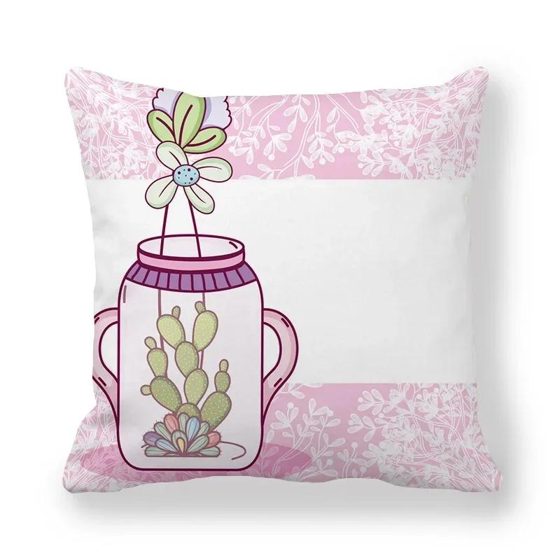 Office Sofa Car Cushion Cover Luxury Home Decor Pillow Cover Purple Hand Painted Cactus Pattern