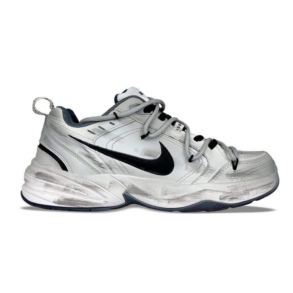 Nike Air Monarch 4 Slip Resistant Abrasion Resistant Low Top Chunky Sneakers Unisex Gray Black 415445-102(Team115-)