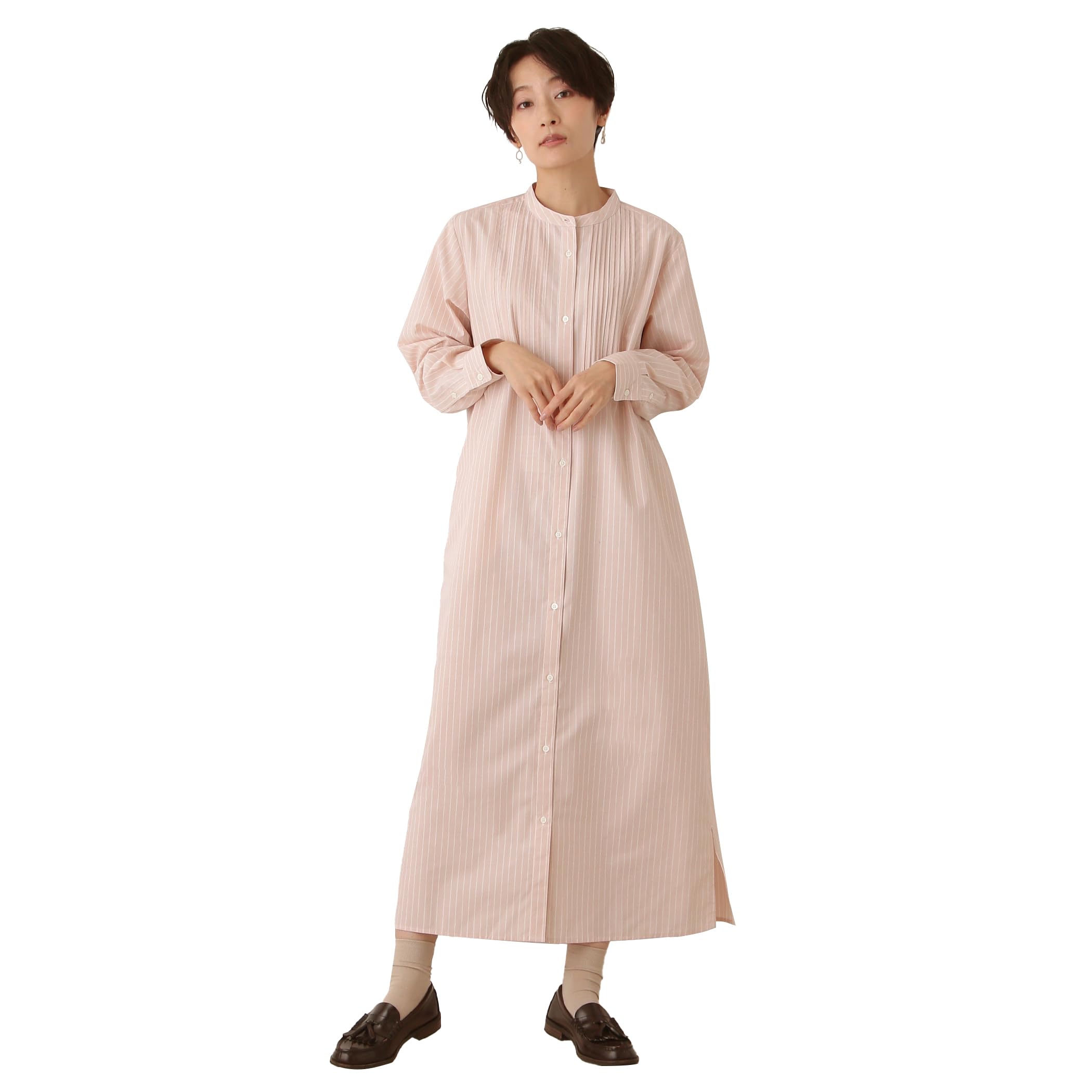 

Afternoon Tea Living Dress/Tunic HX91 Striped Pintuck Dress, Size M, Pink