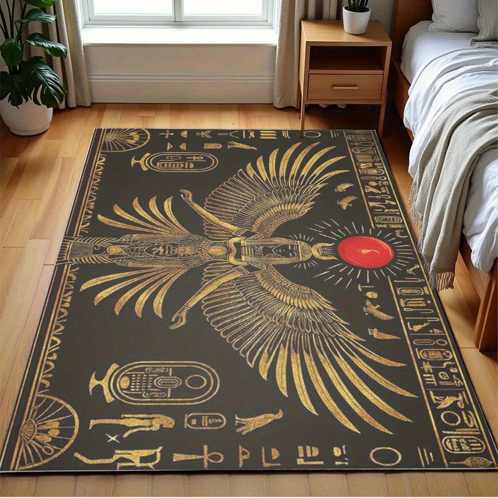 Egyptian Isis Winged Goddess Hieroglyph Print Carpet Plush Flannel Living Room Bedroom Home Decor Area Rug Non-Slip Floor Mat