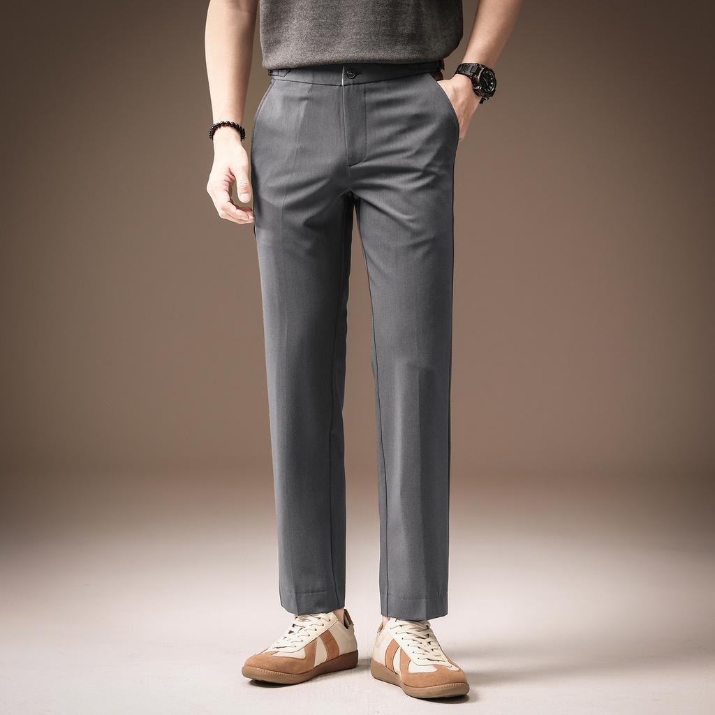 High-end Korean version of light luxury business nine-point small pants men's summer ice silk thin straight slim-fit trendy casual pants