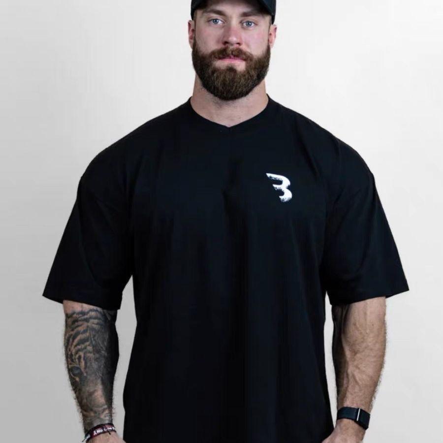 Gym Fitness Tričko Volné Oversized Muži Krátké Rukávy Kulturistika Sportovní Trička Letní trénink Cvičení Jogging Topy