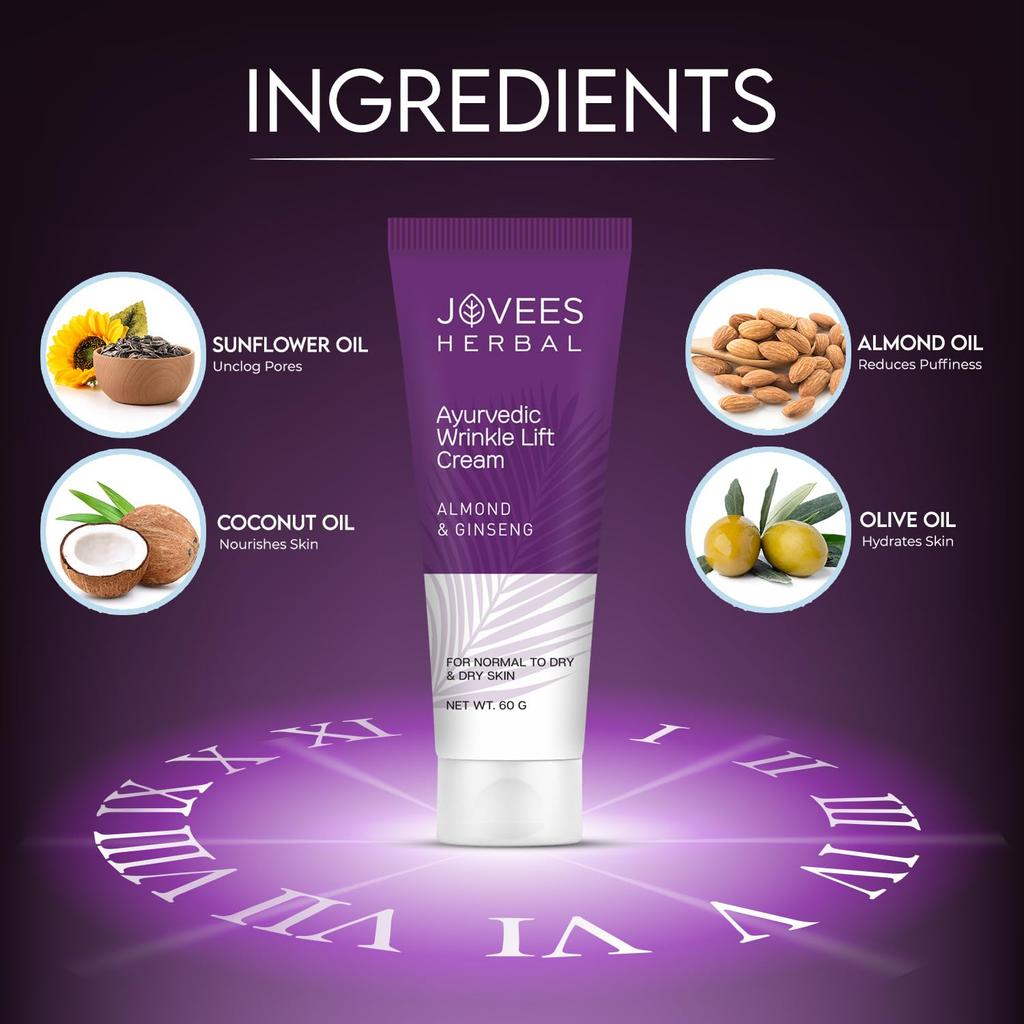 Jovees Herbal Almond Ginseng Wrinkle Lift Face Cream 60g Anti-Aging Hydrating Moisturizer for Youthful Skin