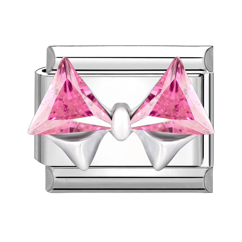 Sweet Pink Flowers Butterfly Tulip Bow Knot Heart Italian Charm Links Fit 9mm Bracelet Stainless Steel Men Women DIY Making Gift