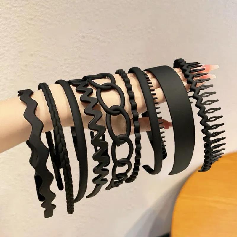9pcs Fashion Matte Headbands for Women Girls Plastic Hairbands Versatile Simple Hairband Hair Hoop Hair Accessories Set Headwear