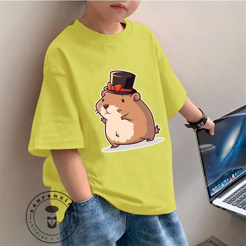 

Cute children s fashionable T-shirt Capybara illustration perfect for summer wear 140